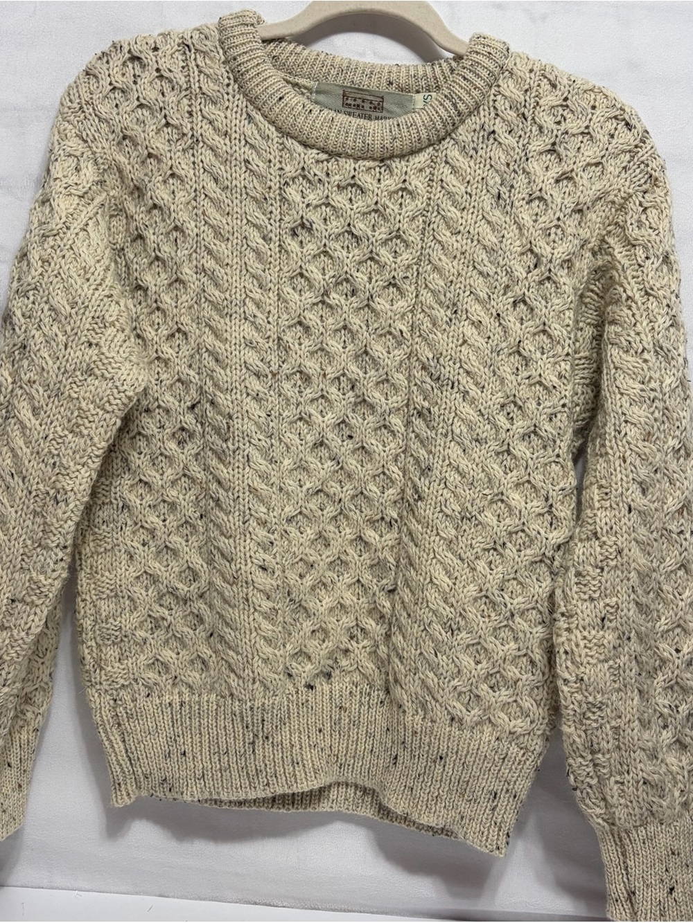 Vtg 100% Merino Wool Women XS Oatmeal Cable Pullover Sweater Aran Crafts,chunky